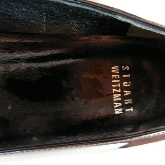 Stuart Weitzman Black Patent Leather Slip On Large Buckle Flats Sz 37 US 6.5 - Picture 9 of 14